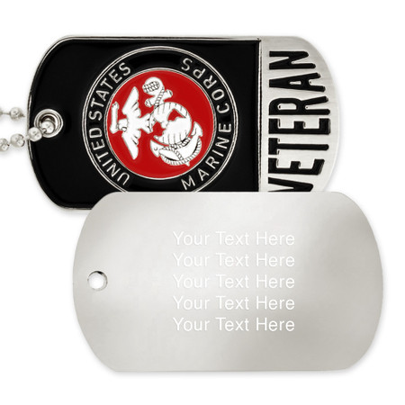 Officially Licensed U.S.M.C. Veteran Dog Tag Front and Back - Engraved Example