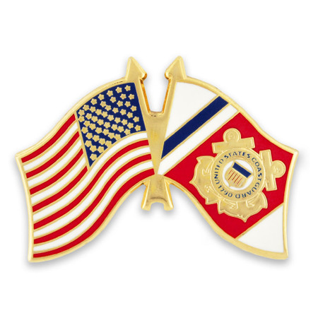 Officially Licensed USCG/USA Crossed Flag Pin Front