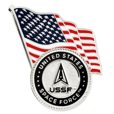 Officially Licensed U.S. Space Force Emblem and USA Flag Pin Front