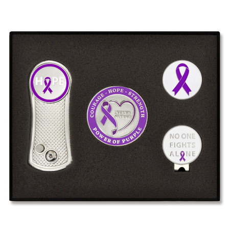 Purple Awareness Ribbon 6-PC Golf Gift Set Front view of Complete set