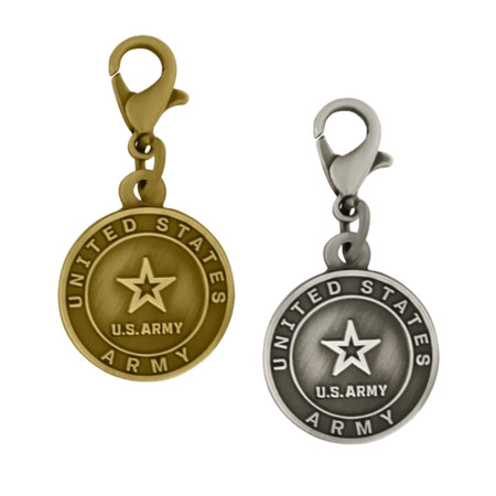 United States Army Charm Zipper Pull in Gold and Silver with lobster clasp