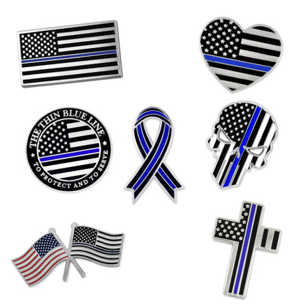 Show your unwavering support for law enforcement with this exclusive 7-piece Thin Blue Line lapel pin bundle. Each pin features a unique design that honors the bravery and sacrifice of police officers across the nation.