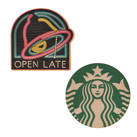 Wood Magnets samples taco bell logo and starbucks logo