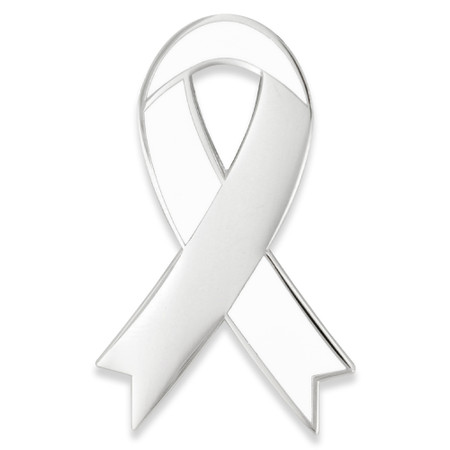 Awareness Ribbon-White Engravable Pin Front