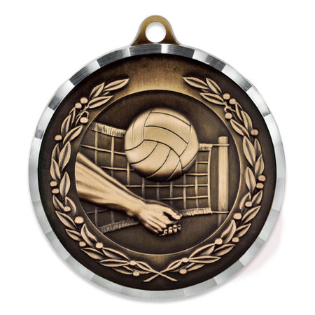 2” Diamond Cut Volleyball Medal - Engravable Front