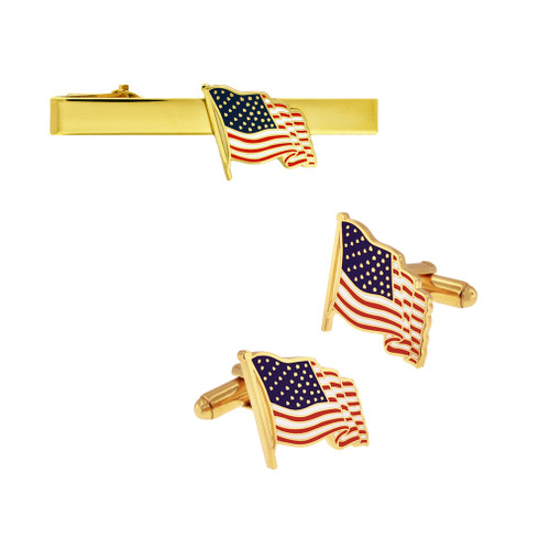 Gold American Flag Tie Clip and Cufflinks Set American Flag Tie Clip and Cufflinks Set