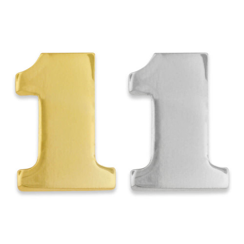 1 Pin gold and silver front view Number 1 Pin