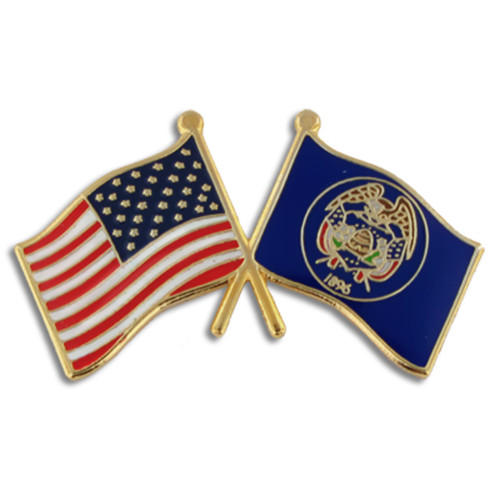 Utah and USA Crossed Flag Pin
