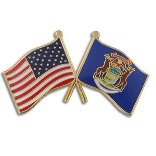 Michigan and USA Crossed Flag Pin