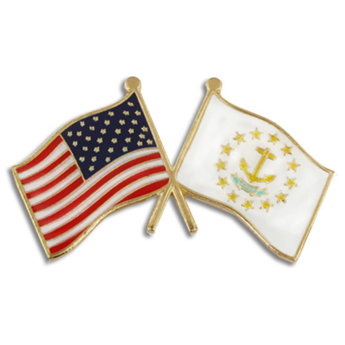 Rhode Island and USA Crossed Flag Pin