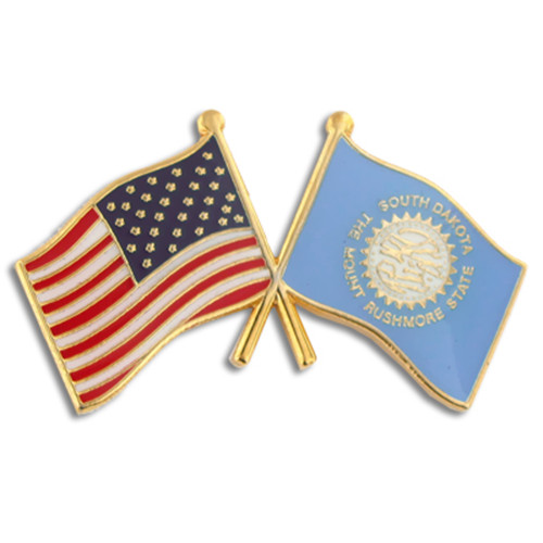 South Dakota and USA Crossed Flag Pin