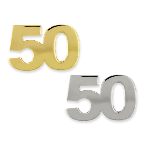 50 pin in gold and silver front view Number 50 Pin