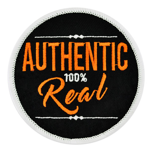 Authentic 100% Real Embroidered Patch Black Background Orange and White words. Authentic 100% Real Patch
