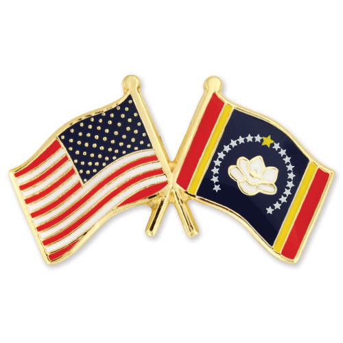 Mississippi and USA Crossed Flag Pin