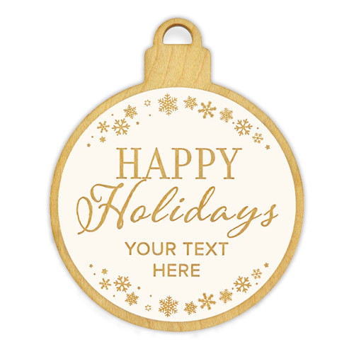 Engravable Happy Holidays Wood Ornament