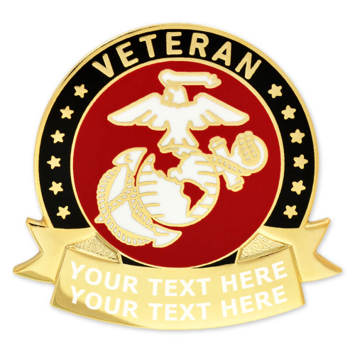 Officially Licensed Engravable U.S.M.C. Veteran Pin Engraved Front View Officially Licensed Engravable U.S.M.C. Veteran Pin