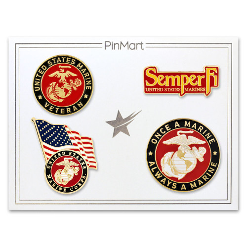Officially Licensed U.S.M.C. Veteran 4-Pin Set - Card Officially Licensed U.S.M.C. Veteran 4-Pin Set