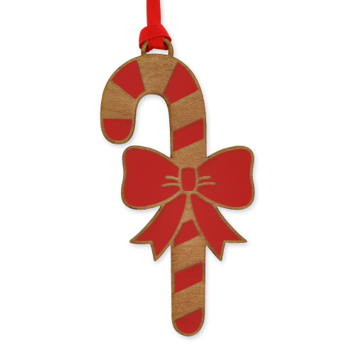 Red Wood Candy Cane Ornament
