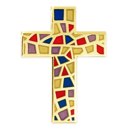 Stained Glass Cross Pin