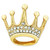 Gold Plated Rhinestone Crown Pin Front