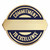 Round gold and navy blue enamel filled pin, banner across the center for a name or message, pin says the words commitment to excellence- Front view