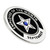 Round, silver colored pin with black, white enamel colors, text Employee of the month, bottom is the month, Star in center with rhinestone - Side View