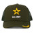 Front facing view of green U.S. Army Hat baseball cap with yellow star emblem and "U.S. Army" in white and yellow on hat brim