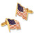 Waving American Flag Cufflink Set in Gold with T-Bar Clasp