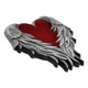 Antique Nickel Winged Scarlet Red Heart Lapel Pin angled view