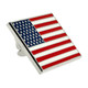 Silver Rectangle American flag pin on an angle to view the dimension.