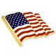 Gold Waving American flag pin on an angle to view the dimension.