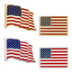 This set includes two waving American flag pins and two rectangle American flag pins, each in both gold and nickel plating. The pins are made with a high-quality cloisonné process, featuring enamel color filling and a polished finish that is smooth-to-the-touch.