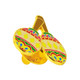 Pair of colorful maracas pin side facing with gold plated borders