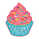 pink cupcake with blue wrapper patch