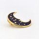 Crescent Moon Face Cloisonne Lapel Pin lying down,a ngled view