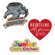 Wooden pin samples of popular logos in multi color print