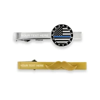 Thin Blue Line and Mustache Engravable Tie Clips