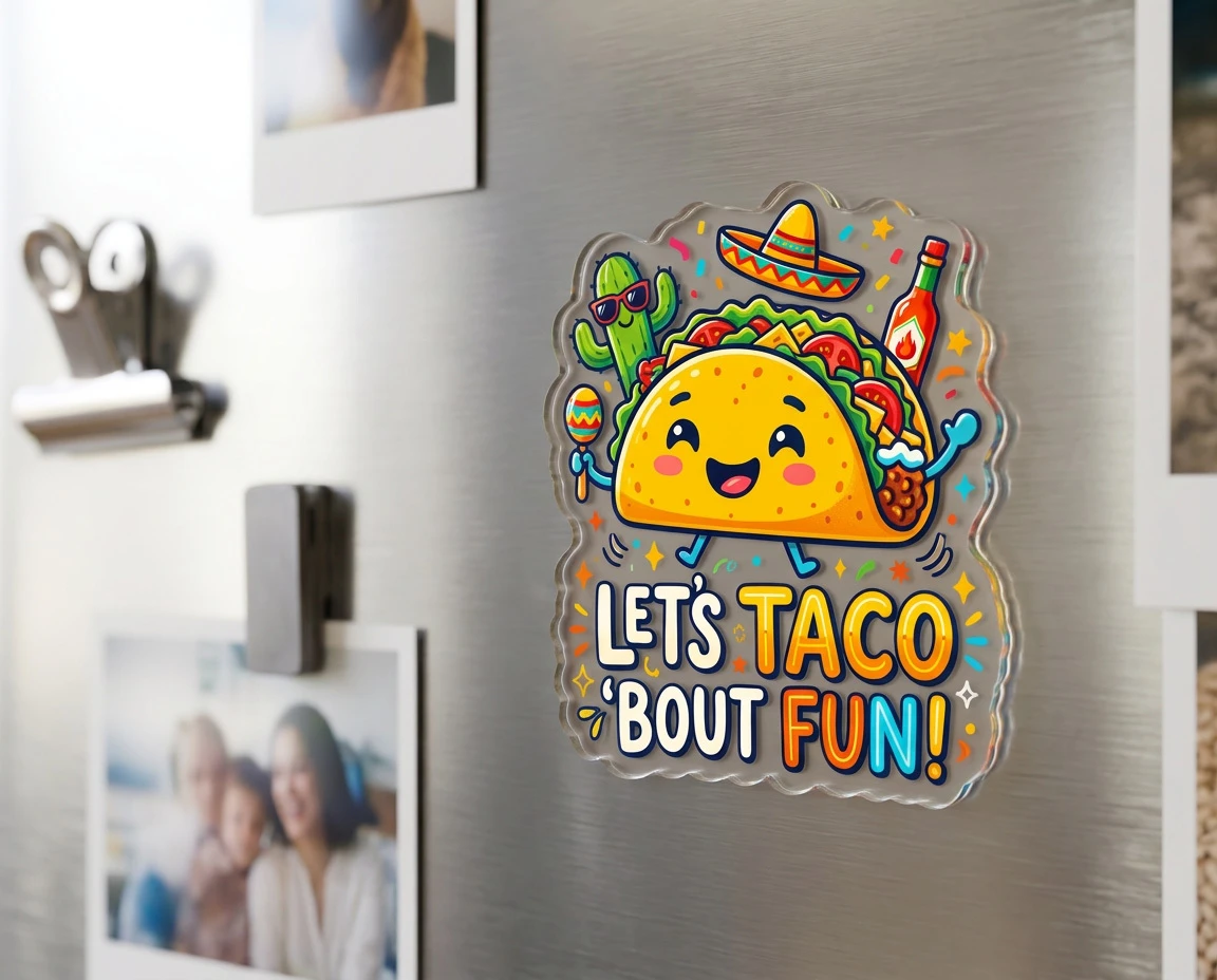 Custom magnet on refrigerator