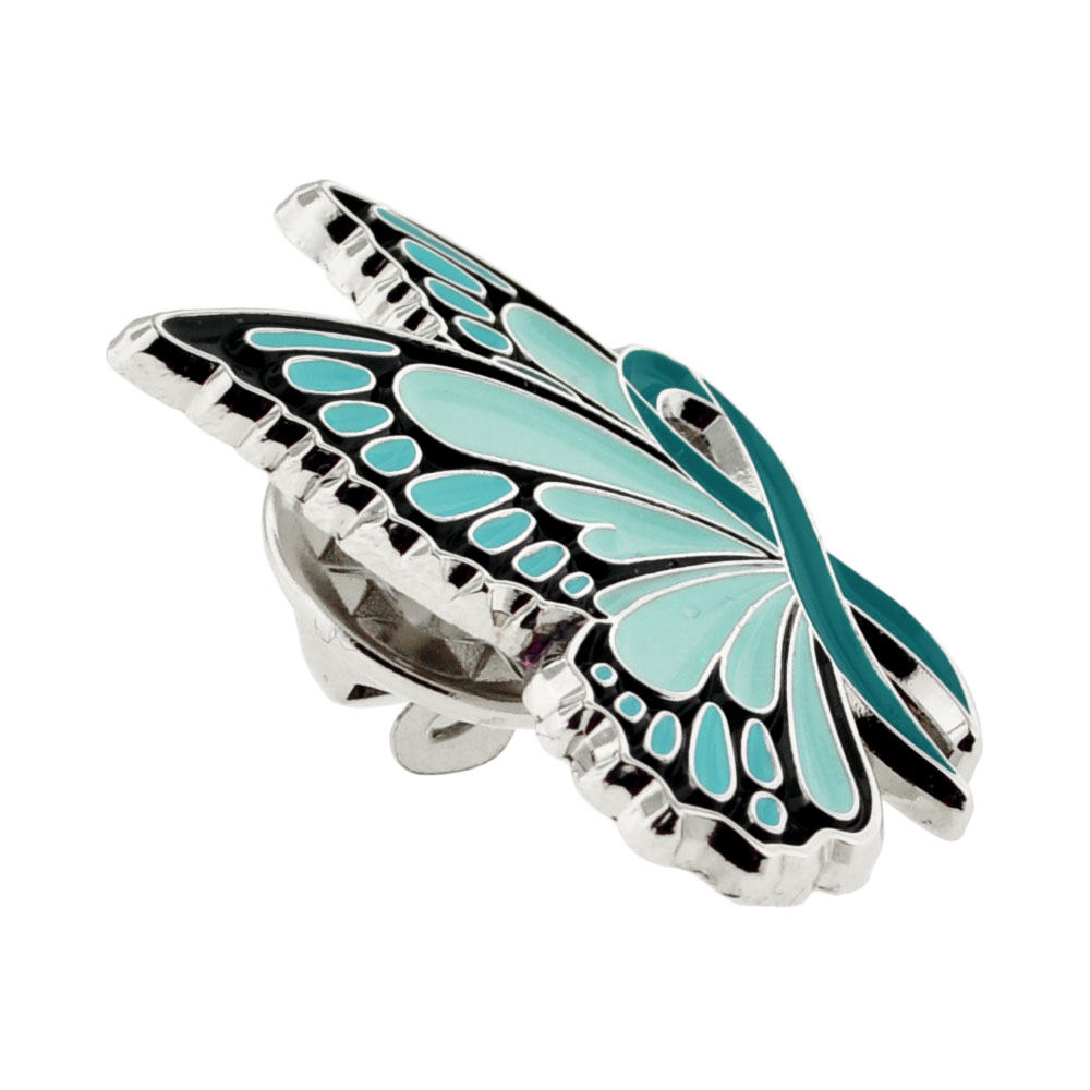 Butterfly ID Badge Holder Pin Tac Pink White Gold Plating Medical