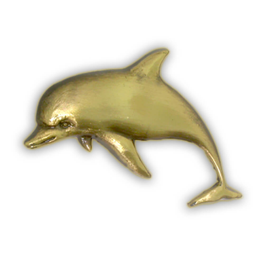Broche Dauphins En émail Cloisonné Doré - Bleu Dominant, Neuve Sans Emballage