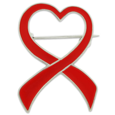 3 x 2-1/4 inch Red Satin Awareness Ribbon-Heart disease-safety Pin on