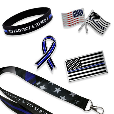 Black with Blue Stripe Cloth Ribbon Pin Pack of 25