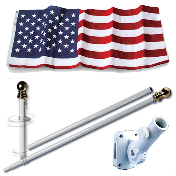 U.S. Flag Set - 3' x 5'  Embroidered Polyester Flag and 7' Spinning Flag Pole