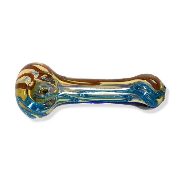 Glass Spoon Pipe w/ Colored Striped Inlay