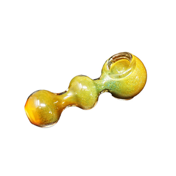 Yellow Handmade Glass Hand Pipe w/ Green Accents