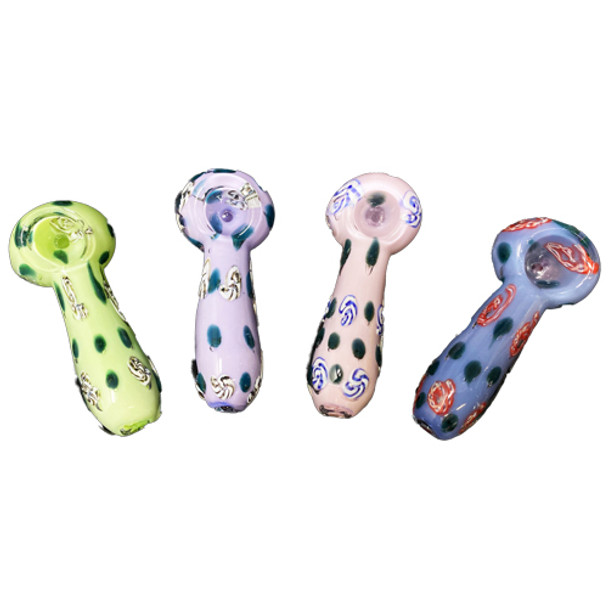 Colored Handmade Glass Spoon Pipe w/ Spiral Millies