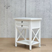 Angled shot displaying the precise joinery and classic design of the bedside table