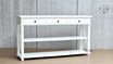 Frontal view of the Hampstead Console with drawers partially open, demonstrating their functionality and capacity.