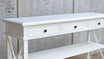 Detailed view of the corner joinery on the Hampstead Console, illustrating its sturdy construction.