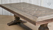 Detailed image of the apron edge of the Bedford Oak Dining Table, displaying the precision of the parquetry work